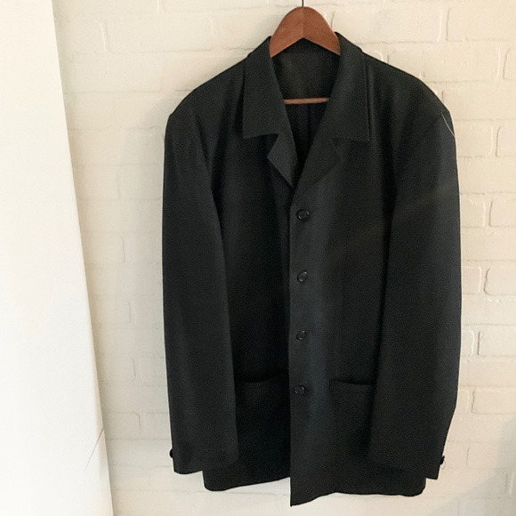 Vintage Men’s blazer overcoat Linen blend Button down Angelico Litrico Black 46L - Picture 3 of 15